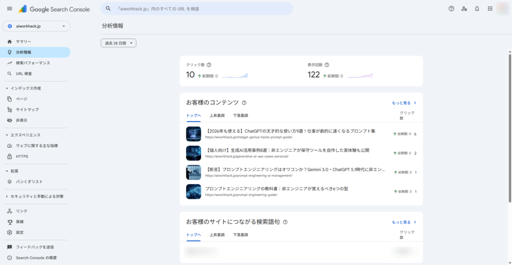 Googleサーチコンソールの検証結果データ