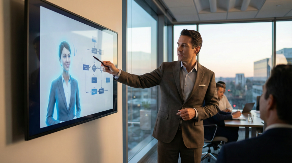 AIアバターと人間が記事構成について壁打ち会議をしている様子