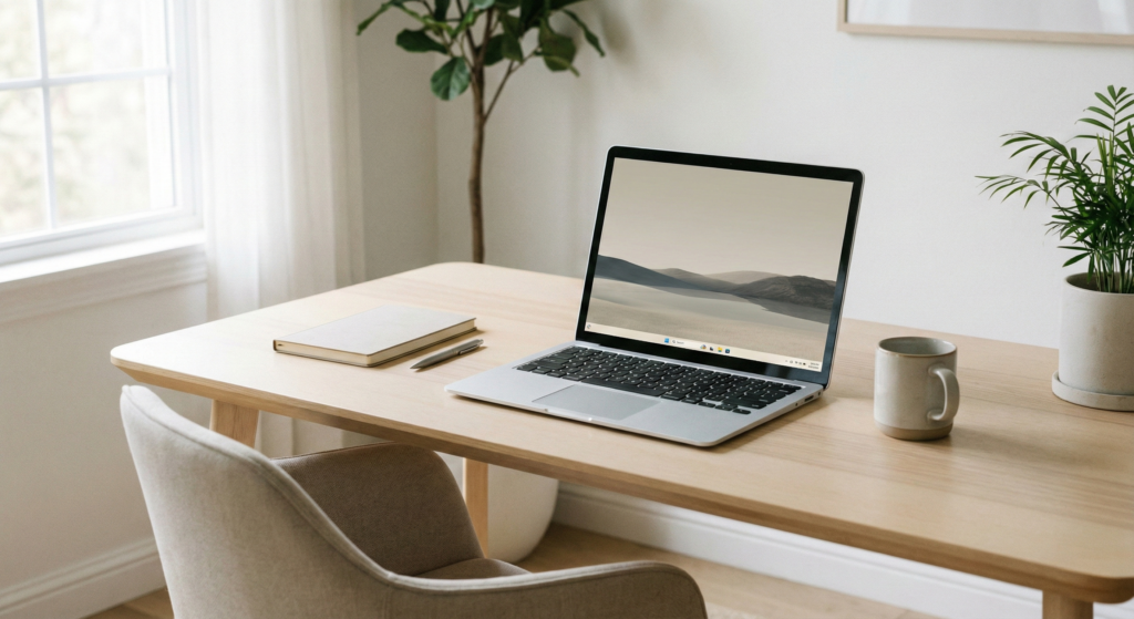 Copilotアイコンがなくなりスッキリとしたデスクトップ画面と集中できる作業環境