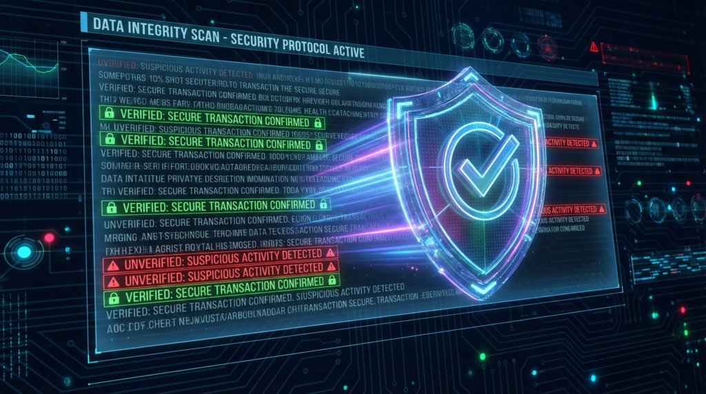 テキストデータの正確性をスキャンし、情報の真偽をチェックしているセキュリティイメージ