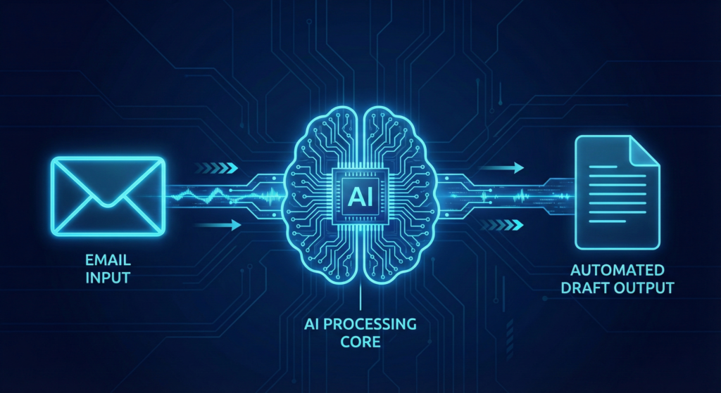 GmailとChatGPT API、GAS（Google Apps Script）を連携させ、メールの返信下書き作成を全自動化するシステムの仕組み図解