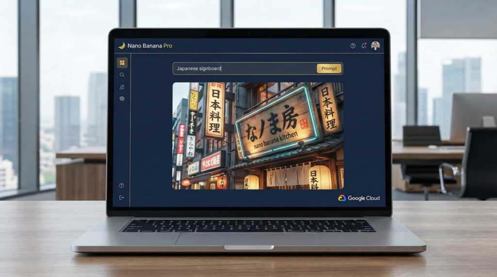Nano Banana Proによる高精度な画像生成と文字描写のデモ画面