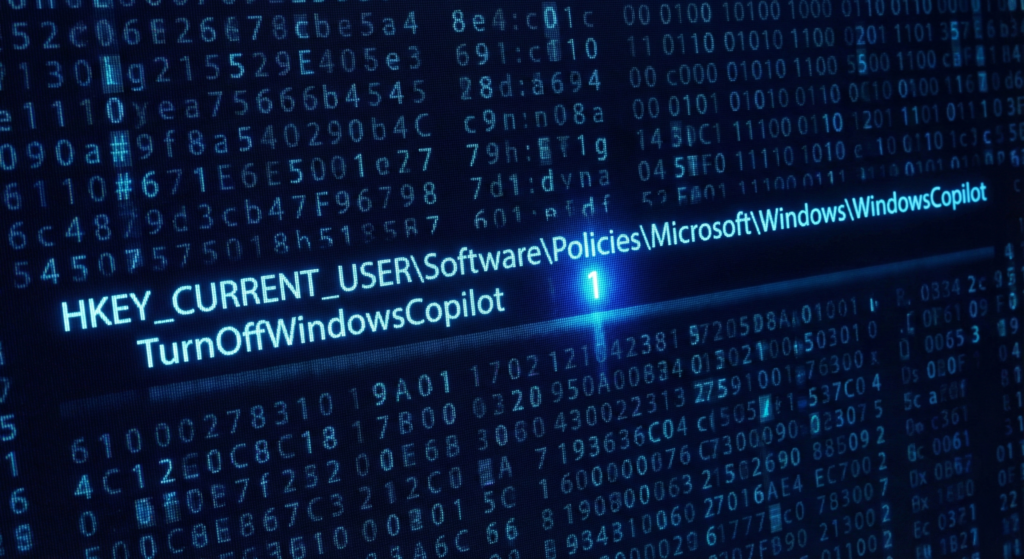レジストリエディタでCopilotを無効化するコード画面のイメージ