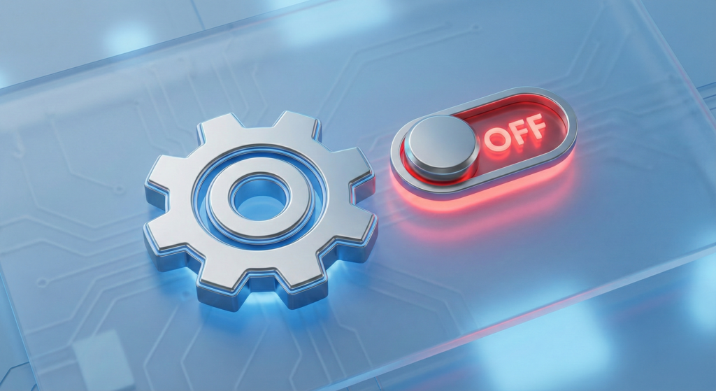 Windowsの設定画面のスイッチをオフにしている3Dイラスト