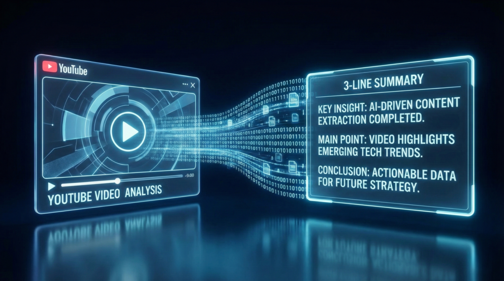 動画再生画面からテキストデータが抽出され、要約されるプロセスの可視化