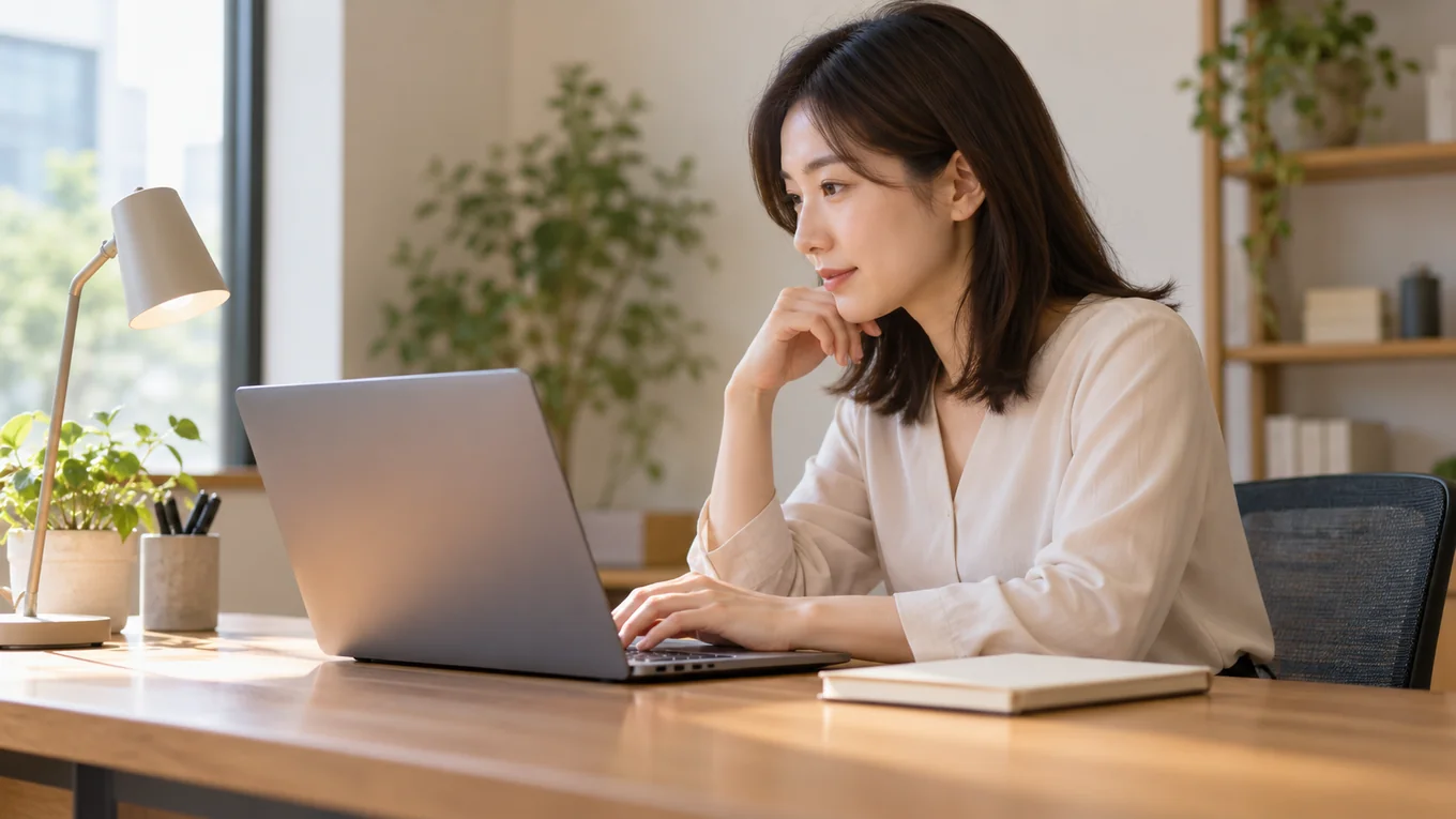 業務用の端末と基本設定を確認する人物のイメージ