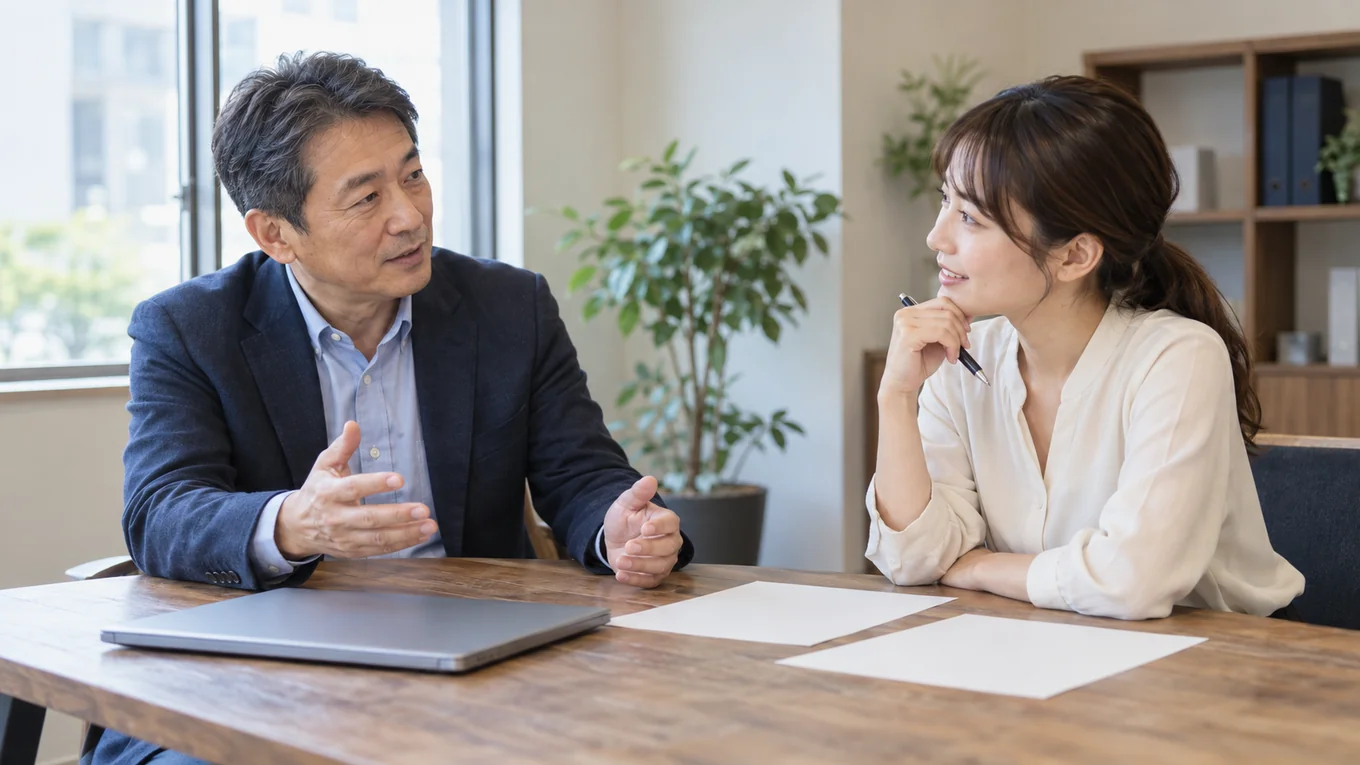 Webサイトの制作と運用について相談する2人のイメージ