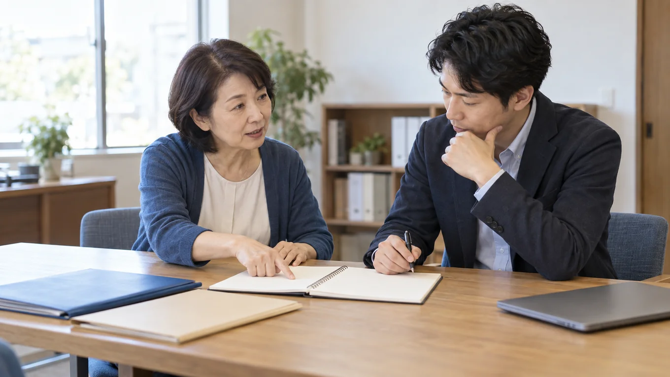 サイトの条件と担当を相談して選び方を考える2人のイメージ